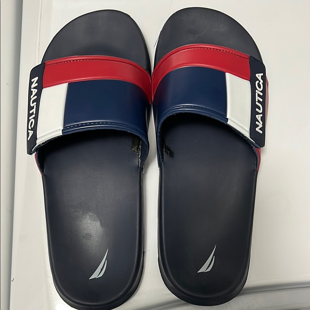 Nautica Blue and Red Sporty Slide Sandals NWOT